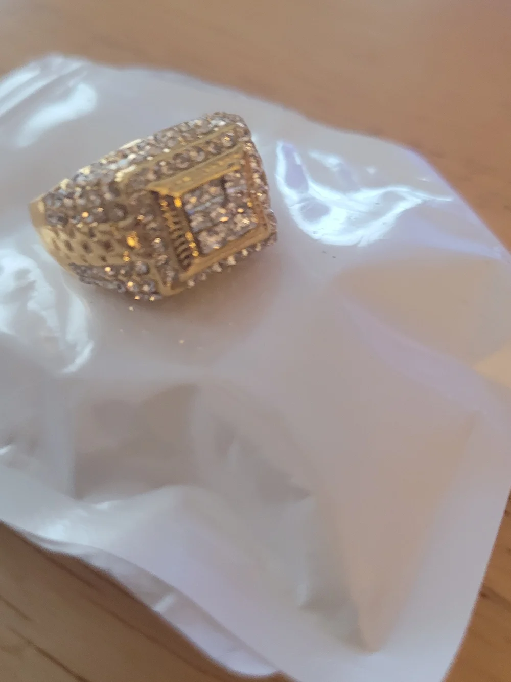Gold-Tone Square Cluster Ring with Clear Stones